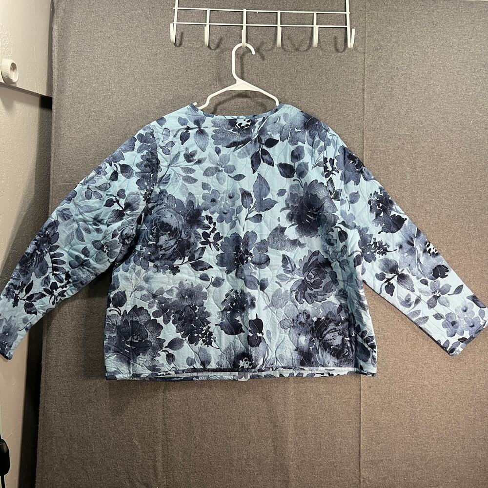 Denim & Co. Womens Top Cotton Quilted Jacket Blue Floral Size X-Large
